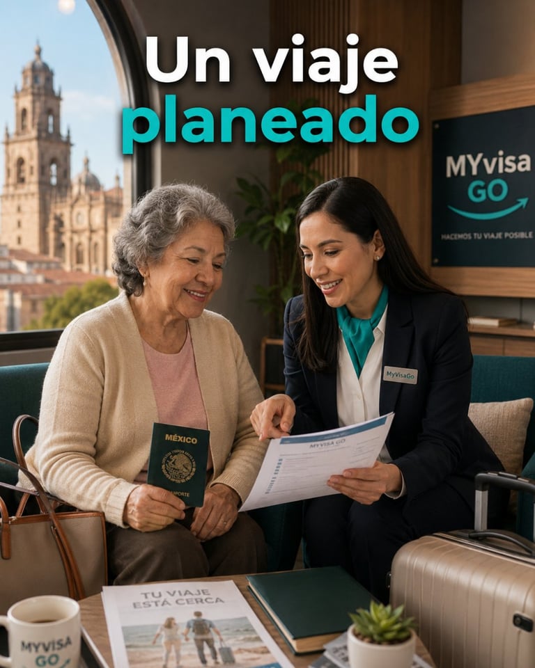 Especialista de MyVisaGo acompañando a una clienta durante una revisión presencial de su solicitud de visa americana